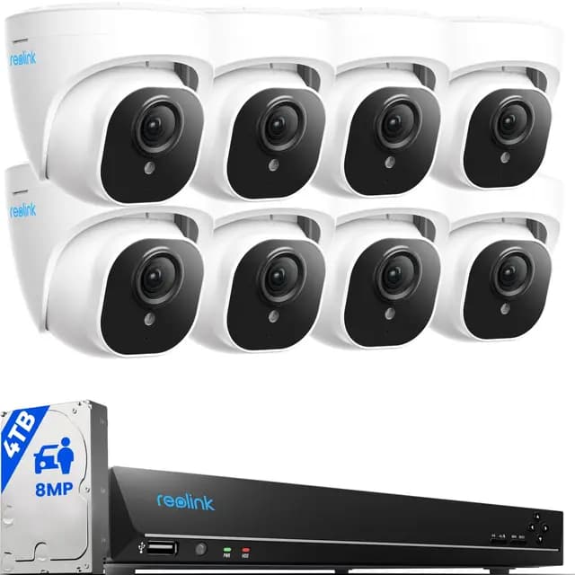 Reolink 16CH 4K PoE Kit Camaras de Vigilancia, 8X 8MP Detección de Personas/Vehículos Cámaras IP de Seguridad Exterior, H.265 4K NVR con 4TB HDD, Visión Nocturna, Grabación 24/7, RLK16-800D8