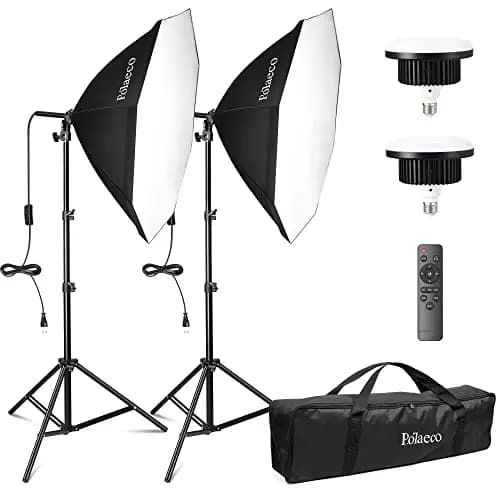 Equipo de Iluminación Estudio Fotografía Kit de 2 Softbox Octogonal Bicolor 3000~6500K con Bombilla LED 150W Control Remoto y Soporte de Luz Ajustable para Retrato Vídeos Transmisión en Vivo