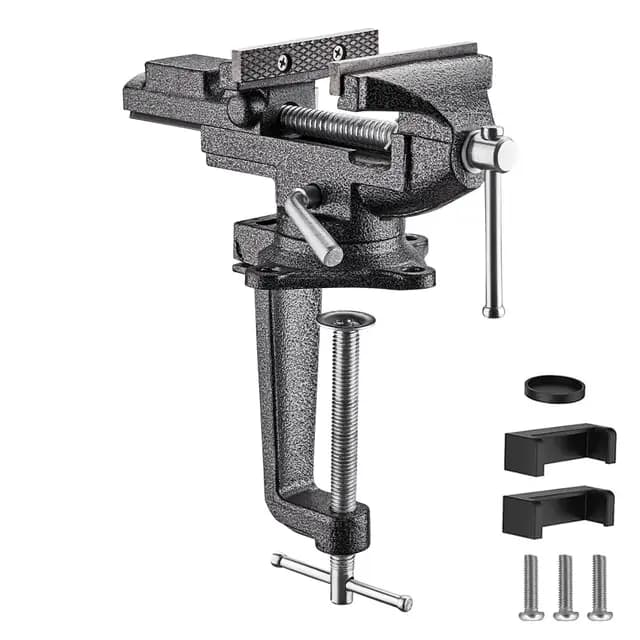 TEENO Ancho de mandíbula 85 mm de banco de trabajo, tornillo con base giratoria de 360 grados, material de acero fundido,potencia de sujeción 800 kg, es desmontable y de doble uso (85 mm) Plata