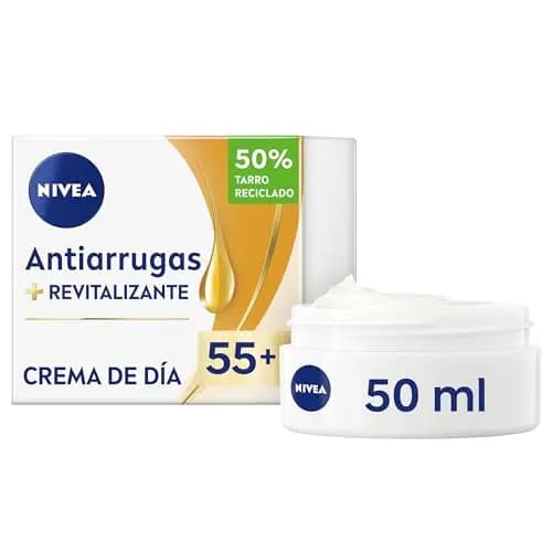 NIVEA Crema de Día Antiarrugas Revitalizante 55+ - Con Aceite de Argán, Calcio y Filtros UV FP15 - Reduce Arrugas y Líneas de Expresión - Mejora la Vitalidad de la Piel - Hidrata - Piel Madura - 50 ml