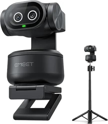 EMEET PIXY Cámara PTZ de Doble Lente con IA 4K con Trípode, Seguimiento IA, Enfoque PDAF e IA 0,2s, Sensor Sony 1/2,55'', 3 Micrófonos, Preajustes, Webcam 4K para Streaming, Compatible con OBS/Twitch
