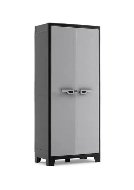 Keter Armario Titan Alto|Almacenaje Interior y Exterior|Resina|Resistente al Agua con 2 Puertas y 4 Baldas regulables en altura|Color Negro/Gris|80 x 44 x 182 cm