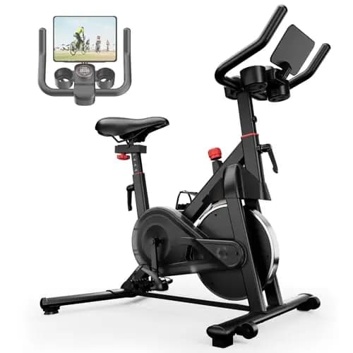 Superun Bicicleta Estática para Interior, Bicicleta Estacionaria con Resistencia Magnética Ajustable, Bicicleta Estacionaria con Pantalla LCD y App, Capacidad de Carga de 136 kg