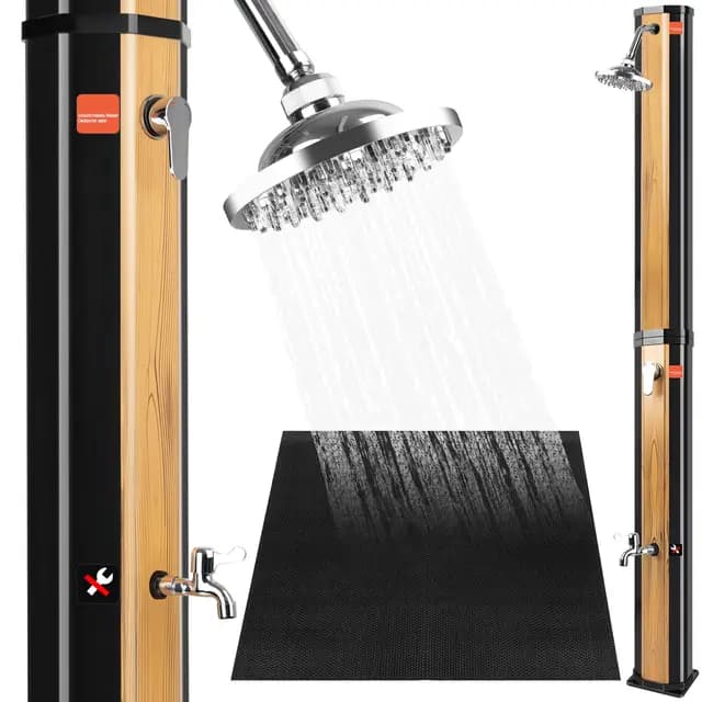 COOLWEST Ducha Solar de 40 litros con Suelo de Plástico, Ducha Solar de Jardín con Cabezal de Ducha Giratorio 360° y Ducha de Pies, Temperatura Ajustable, Ducha Solar hasta 60 °C para Jardín, Piscina