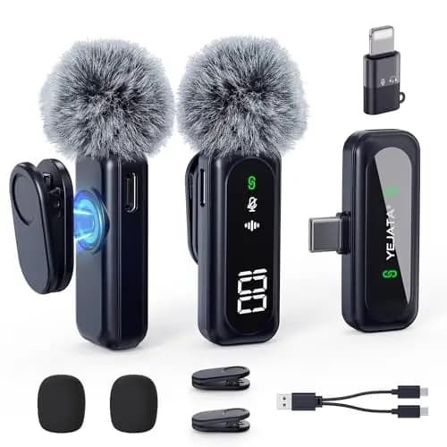 Micrófono inalámbrico con pantalla digital de batería, cancelación de ruido omnidireccional de 360°, alcance de 30 m, pinza giratoria, para iPhone 15/16, Android, PC, iPad y tableta