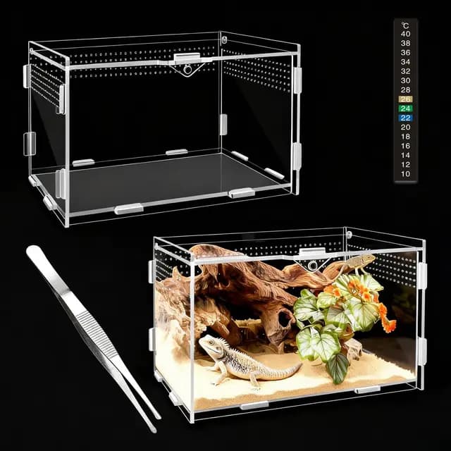 360°Caja de Reptiles Acrílica, 20x12x12cm Terrario Acrílica, Transparente Terrario, Estuche de Plástico Transpirable para Cría de Reptiles, Ideal para Arañas, Lagartos, Escorpiones Milpiés(A)