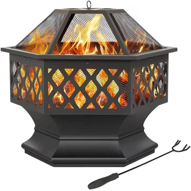 Yaheetech Brasero Exterior Leña Brasero Jardin Hexagonal Estufas para Terrazas Chimenea Portátil Grande 61x61x62cm Negro