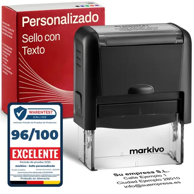 Sello Personalizado para Empresas, Oficinas y Médicos – Sellos Personalizados con Texto, Nombre y Dirección – 47×18 mm, máx. 5 líneas, Negro (M)
