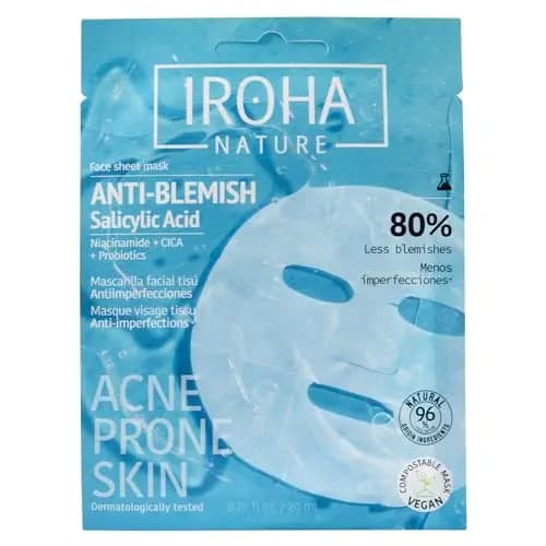 IROHA NATURE - Mascarilla Anti-Imperfecciones | Cosmética Coreana Seborreguladora | Con Ácido Salicílico, Niacinamida y Cica | Para Piel Mixta a Grasa | Previene y reduce los granos