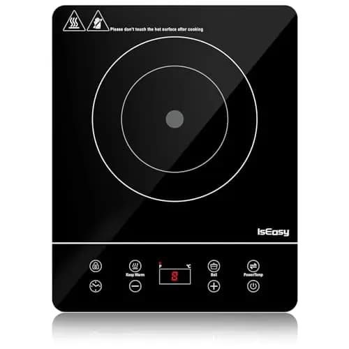 Placa de inducción portátil, IsEasy placa de inducción, 2100 W, 9 niveles de potencia, 9 ajustes de temperatura, Temporizador 8 Horas, Bloqueo infantil