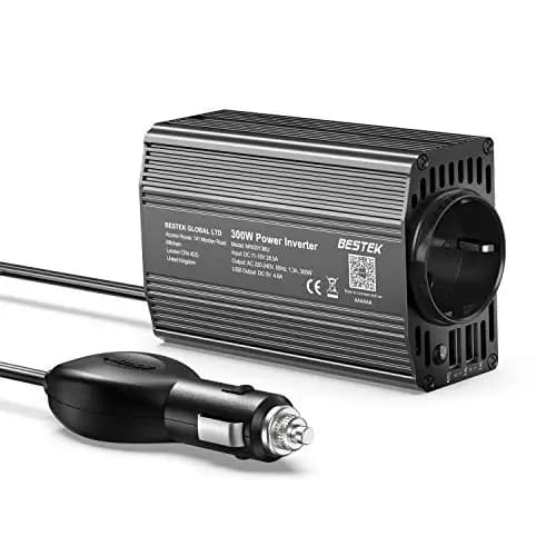 BESTEK Inversor De Corriente 300W para Coche, Transformador 12v a 220v, Inversor con 1 Toma Enchufe Y 2 Puertos USB (5V / 2.4A) para Phone Pad Y Tableta(Negro)
