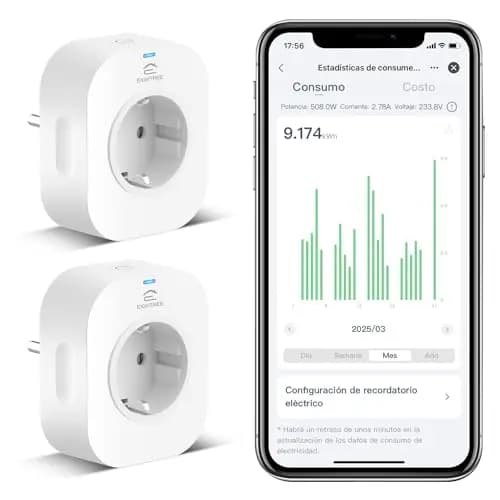 EIGHTREE Enchufe Inteligente WiFi con Medidor de Energía, Tomada Temporizador Programable, Control por Voz y APP, Compatible con Alexa, Google Home, No necesita Hub, 16A 3680W, 2 PCs
