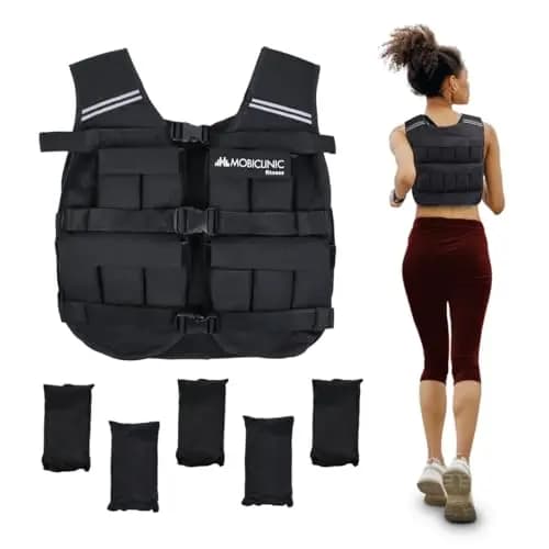 Mobiclinic®, Chaleco Lastrado, 10/20kg, Chaleco de Peso, Ajustable, Resistente, Tela Oxford 600D, Peso Incluido, Bandas Reflectantes, Transpirable, Chaleco Con Pesas Para Entrenamiento Fitness, Iron