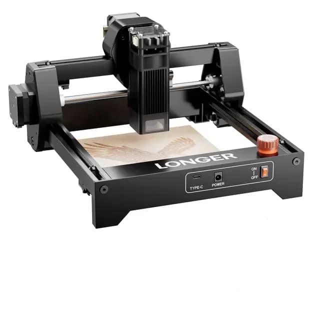 LONGER Ray5 Mini Grabador Láser CNC 5.5W, Máquina de Grabado y Corte Láser de Alta Velocidad con Wi-Fi y Parada de Emergencia, para Madera, Metal, Acrílico y Cuero, Área de Trabajo 130 x 130 mm