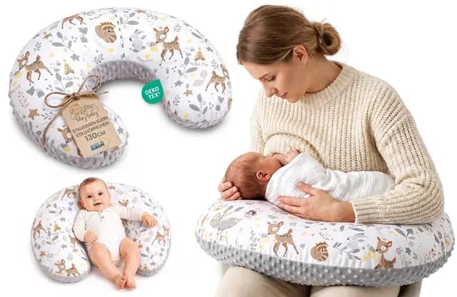 Totsy Baby Cojin Lactancia y Embarazada 130 cm - Almohada por lactante bebé cojín de Embarazo por Dormir o Cojines Maternidad Minky para Mujeres Embarazadas y Bebe Oeko-Tex Ciervo Gris