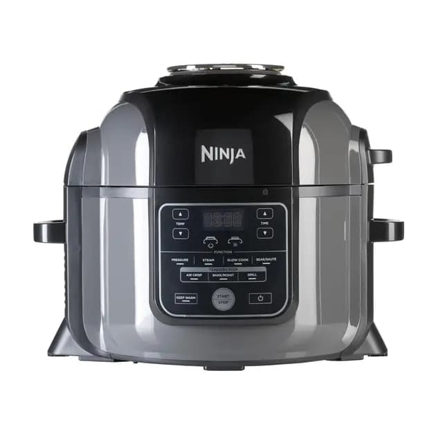 Ninja Foodi Olla eléctrica multifunción, 6 l, 7 funciones en 1, Olla a presión, Freír con aire, Cocción lenta, Parrilla y más, en acero galvanizado y negro, OP300EU – Imagen 1