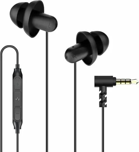 Hearprotek Auriculares para Dormir, Auriculares Ligeros y Suaves con Cable, Mic y Control de Volumen, Dormir con Reducción Ruido, Enchufe de 3,5mm para Ronquidos, Viajes y Relajación