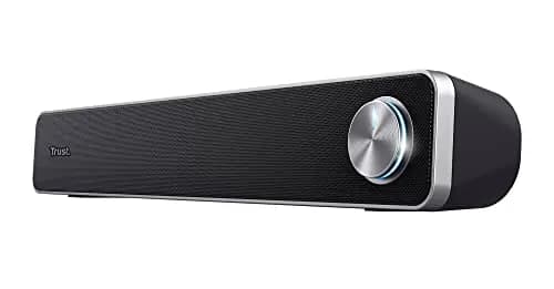 Trust Arys Barra de Sonido para PC/Ordenador Portátil, 12 W, Alimentación USB, 3,5 mm Jack, Altavoces para Computadora, Móvil, Tablet, TV - Negro