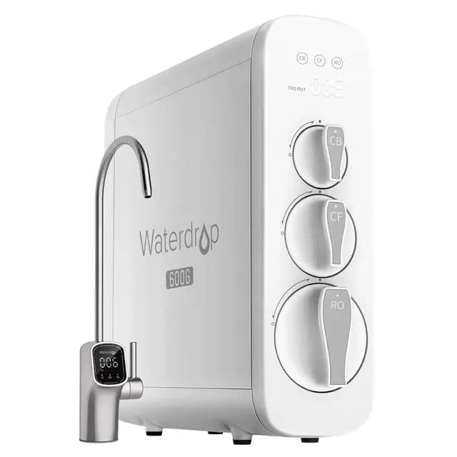 Waterdrop G3P600 Sistema de Ósmosis Inversa, Certificado NSF/ANSI 58 y 372, Sistema de Filtrado de Agua por Ósmosis Inversa, Reducción de TDS, 600 GPD, 2:1 puro a Drenaje, Grifo LED Inteligente