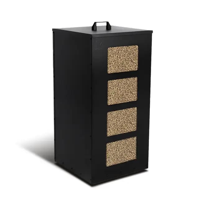 VOUNOT® Depósito de Pellets de Metal con Ruedas 45 kg, Almacenamiento de Pellets con Tamiz Extraíble y 4 Indicadores de Nivel Transparentes, para Estufa de Pellets, 36x36x76 cm, Negro