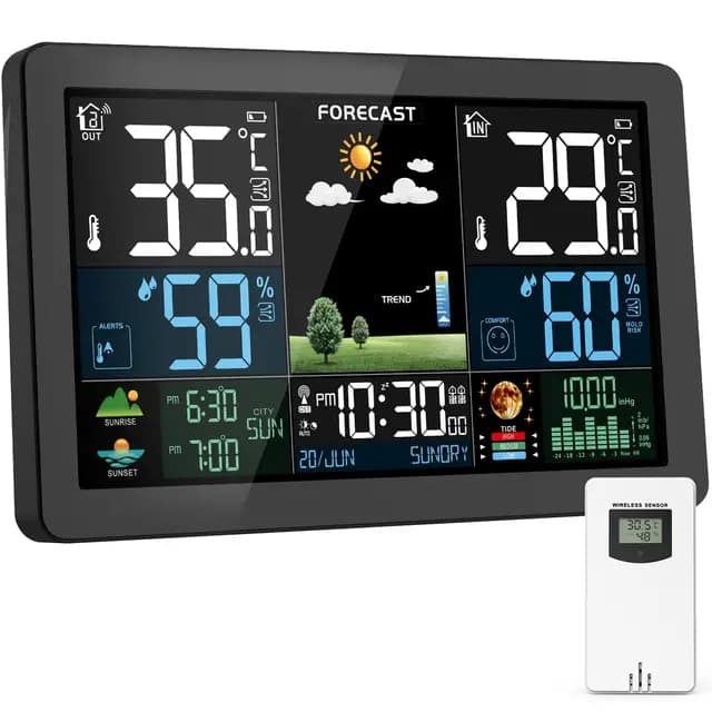 Estación Meteorológica, Estacion Meteorologica Interior Exterior Pantalla a Color, Pronóstico del Tiempo, Temperatura, Humedad, Despertador con Función de Repetición, Presión del Aire