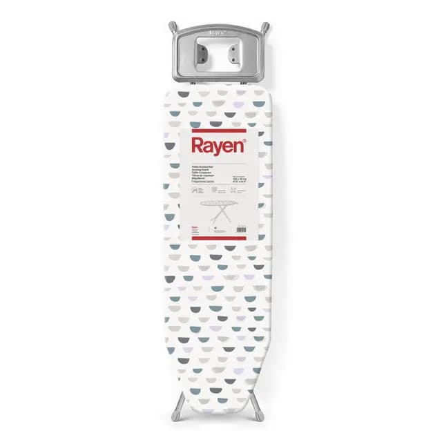 Rayen | Tabla de Planchar - Gama Basic | Altura Regulable | Malla Metálica | Reposa-Planchas | Estructura Gris y Funda Estampado Blanco | Medidas: 120 x 38 cm