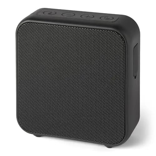 Amazon Basics, Altavoz Bluetooth 5.3 inalámbrico portátil, Compacto, 6 Horas de Funcionamiento, Resistente al Agua IPX5, Recargable, Graves mejorados, para Interiores y Exteriores, Negro