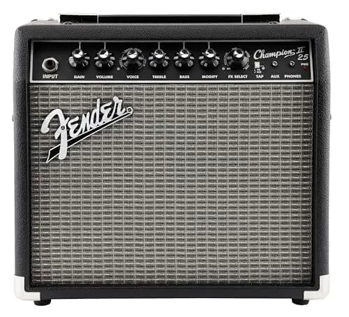 Fender Champion II 25, Amplificador Combo para Guitarra, 25W, Adaptado para Guitarra Eléctrica, Más Potencia, Efectos y Modelos de Amplificador Mejorados, Negro/Plata
