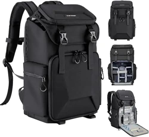K&F CONCEPT Mochila Fotográfica Profesional, Mochila para Cámara para Fotógrafos, Bolsa para Cámara Impermeable de Gran Capacidad, Gran Estabilidad, Compartimento para Portátil de 16 Pulgadas, Negro
