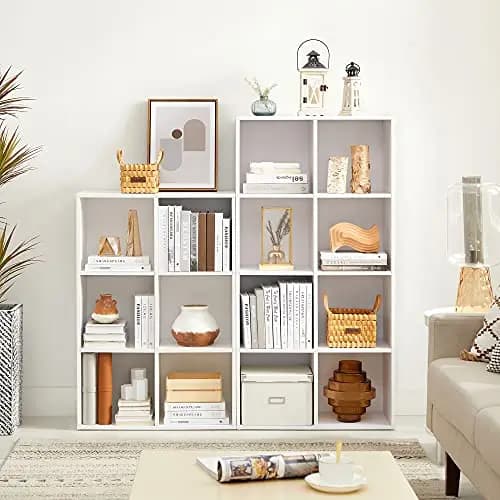 VASAGLE Librería, Estantería Almacenaje, de 6 Compartimientos, para Sala de Estar, Estudio, Oficina, 30 x 65,5 x 97,5 cm, Blanco LBC203D