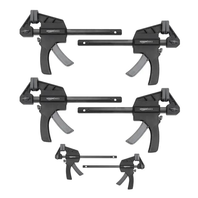 Amazon Basics 6 Unidads abrazaderas de barra: 2 unidades de 10,16 cm y 4 unidades de 15,24 cm, Negro/ Gris