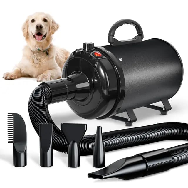 Secador de Pelo de Perro Blaster 3000 W, Secador de Pelo para Mascotas, Calentador de Temperatura de bajo Ruido con 4 boquillas Diferentes,Negro Profundo