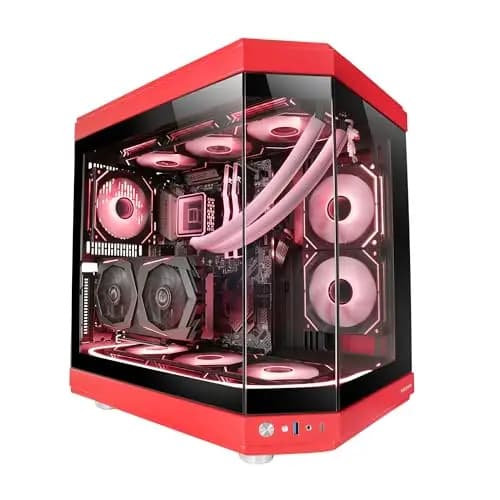 Mars Gaming MC-3T, Caja Gaming Custom ATX, Triple Ventana Cristal Templado Continuo, Soporte Refrigeración Líquida Completo, Cámara Dual Lateral, 3X Slots PCI Verticales, USB-C y USB 3.0, Rojo