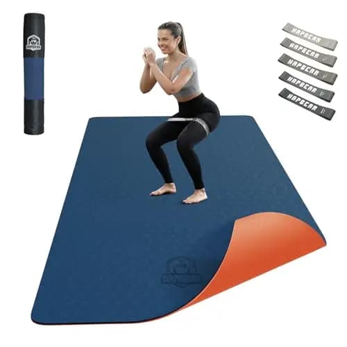 HAPBEAR Esterilla Yoga Grande - 183 cm x 91 cm x 6 mm, Esterilla de Ejercicio Antideslizante Extra Ancha para Entrenamiento en Casa, Incluye Bandas de Resistencia Extra y Bolsa de Transporte – Imagen 1