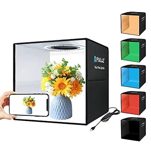 PULUZ Caja de luz de 30 cm para fotografiar Caja de luz plegable para estudio fotográfico con 6 fondos de PVC y tela de luz suave