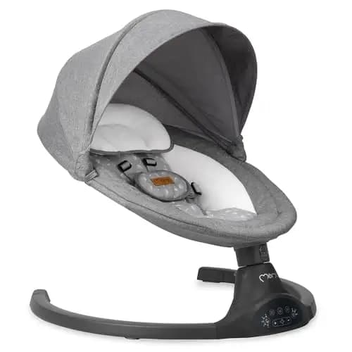 MoMi KENANI Mecedora para Niños hasta 9 kg, Plegable, con Mando a Distancia y Bluetooth, Funciona con Pilas/Electricidad, Arnés 5 Puntos, Visera Solar