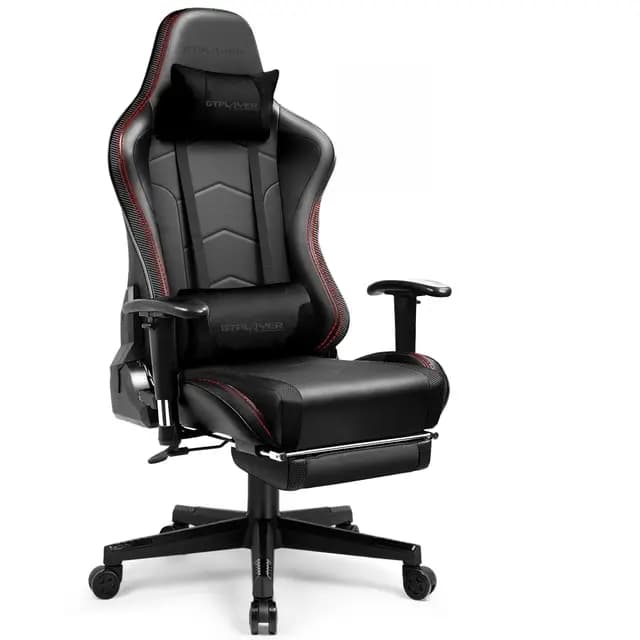 GTPLAYER Silla de Gaming con reposapiés Altavoz Bluetooth, Silla de Gaming, Silla ergonómica de Oficina, Silla de Ordenador, Silla de Escritorio, Silla de PC con barreras Réglables, 200 kg, Negro