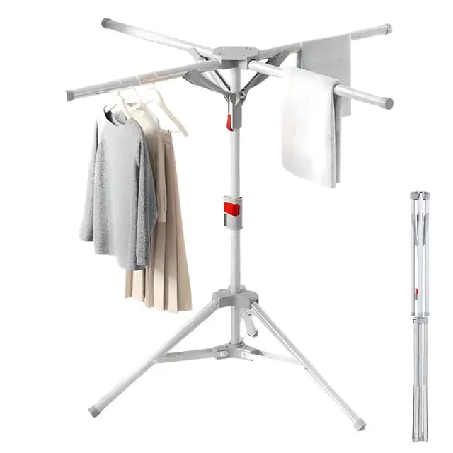 Tendedero Plegables,Tenderetes de Ropa con 4 Alas y Altura Extensible de 130-180cm, Válido para Interior y Exterior.