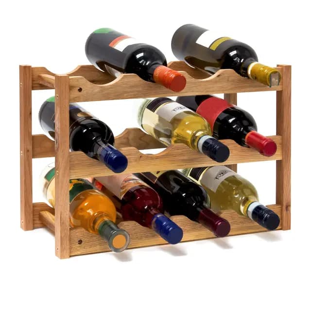 Relaxdays Botellero pequeño de Madera natural 28 x 42,5 x 21 cm Estante con 3 niveles para 12 botellas de vino, soporte de nogal barnizada para almacenar