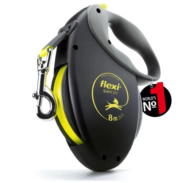 Flexi® Giant S/M Cinta 8 m Negro/Amarillo neón, Correa Extensible para Perros hasta máx. 25 kg