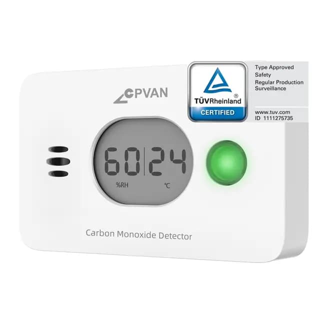 CPVAN Detector de Monóxido de Carbono 3 en 1, 10 Años CO Gas Alarma con Batería Reemplazable, Detector de CO con Temperatura y Humedad, Norma Europea EN50291