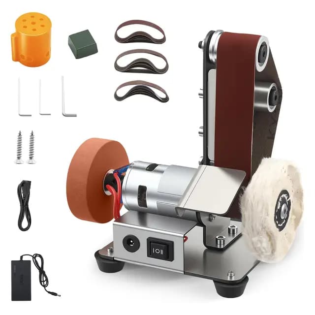 Lijadora de Banda eléctrica Estilo velero, Mini lijadora de Banda para Hacer Cuchillos, lijadora de Cinta de Mesa 3 en 1, Juego de afilador de Cuchillos con 7 velocidades Ajustables