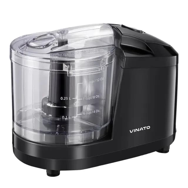 VINATO Picadora Eléctrica, Picadora Eléctrica Multiusos con 2 Cuchillas de Acero Inoxidable, Capacidad de 350 ml, para Picar Carne, Cebollas, Frutas y Verduras.