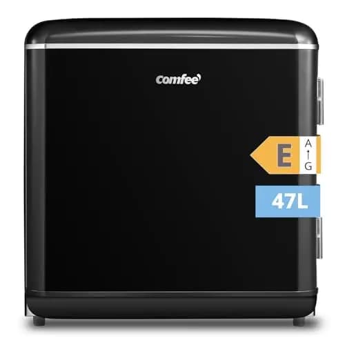 Comfee ' RCD50BL2EURT(E) Single Door Mini Refrigerator, Mini Bar 47L, Retro Design, with Cooler Compartment, Adjustable Thermostats, Low Noise, Ideal for Home and Office, Black [Energy Class E]