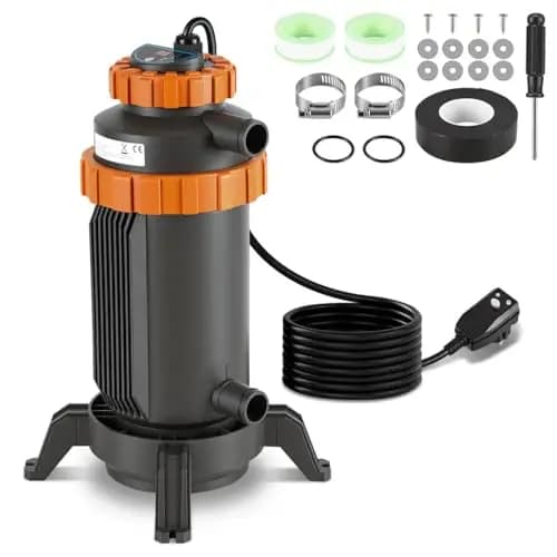 Calentador eléctrico para piscinas, diámetro de 17 x 42 cm, con interfaz digital de 32-38 mm, protección contra fugas, protección contra vuelco, ignífugo, calefacción hasta 45 grados