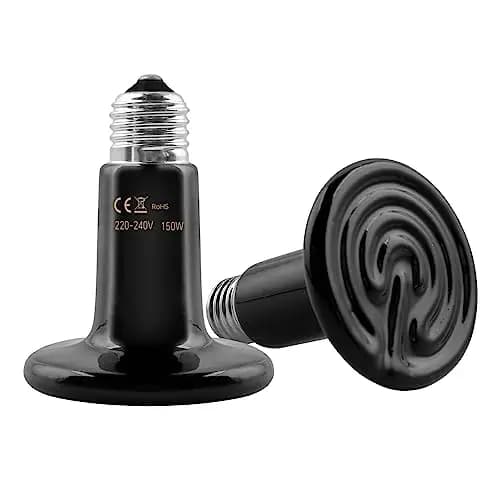Paquete de 2 E27 150W Bombilla de Calor Infrarroja de Cerámica, Lámpara de Calor para Animales, para Reptiles de Terrario, para Anfibio, Lagartos, Tortuga, Serpiente, Pollo