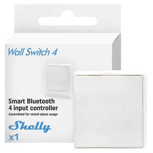 Shelly BLU Wall Switch 4 Stand-Alone – Mando a distancia Bluetooth universal, Pulsador Autónomo Inalámbrico, Control remoto para Domótica, Acciones y Escenas inteligentes, Multiclic