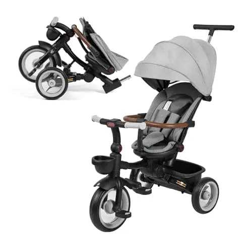 MS BabyWorld PEDALIN - Triciclo Evolutivo Bebé Plegable 1-5 Años con Asiento Reclinable y Reversible – Acompaña el Crecimiento del bebé, Freno y cinturón Seguro de 5 Puntos y Barra de protección