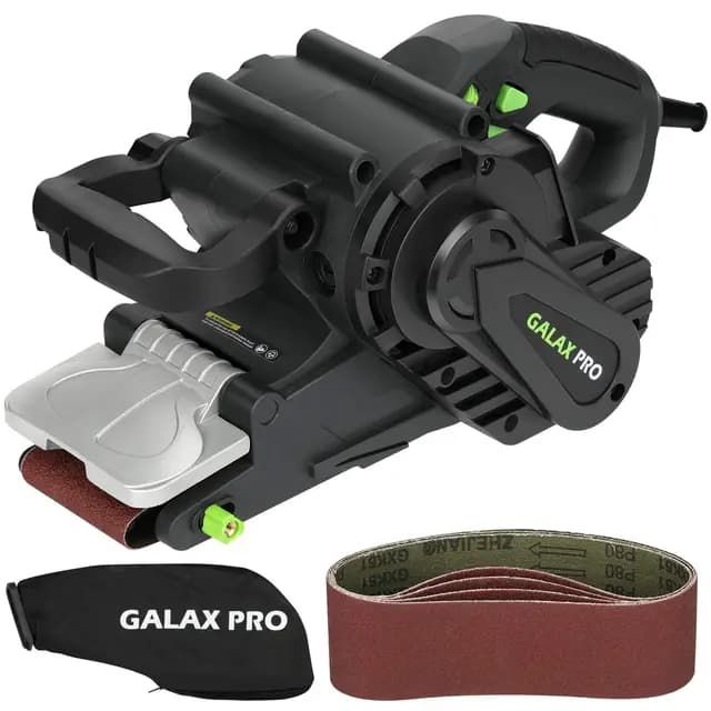 GALAX PRO Lijadora de banda con control de velocidad y conexión para aspiradora, incluye bolsa para el polvo y cinta abrasiva, lijadora de 1010W con superficie de lijado de 533 mmx76 mm