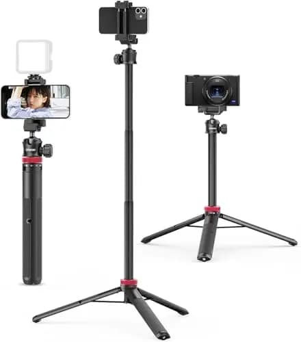 ULANZI MT-44 Tripode para Móvil 147 cm, Palo Selfie Largo con Remoto, Trípode Cámara Fotografía con 360° Rótula de Bola, Cold Shoe, Trípode Compacto Vlog Viaje para Samsung Sony Canon Nikon iPhone